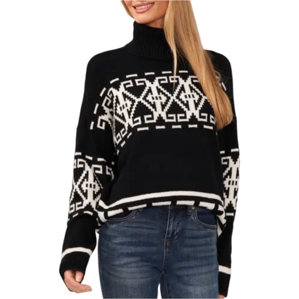 Ce Ce Fair Isle Turtleneck Sweater Soft Cozy Oversized Gorpcore